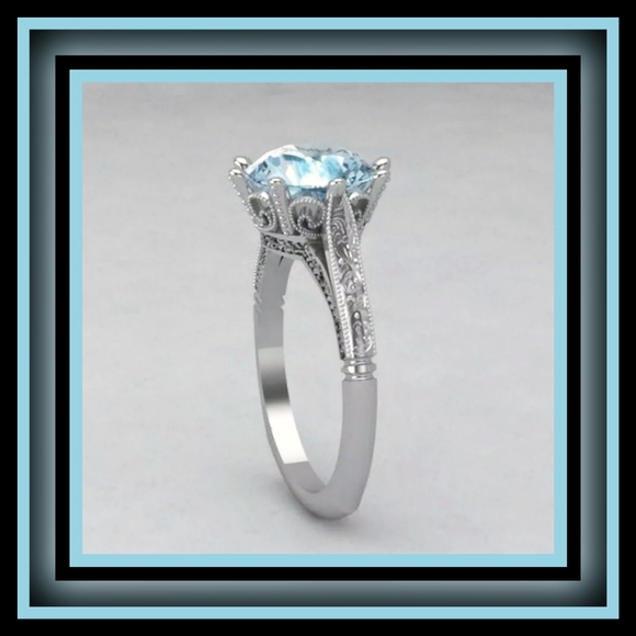 12.1CTTW Sea Blue Aquamarine S925 Fine SS Ring - Picture 4 of 4